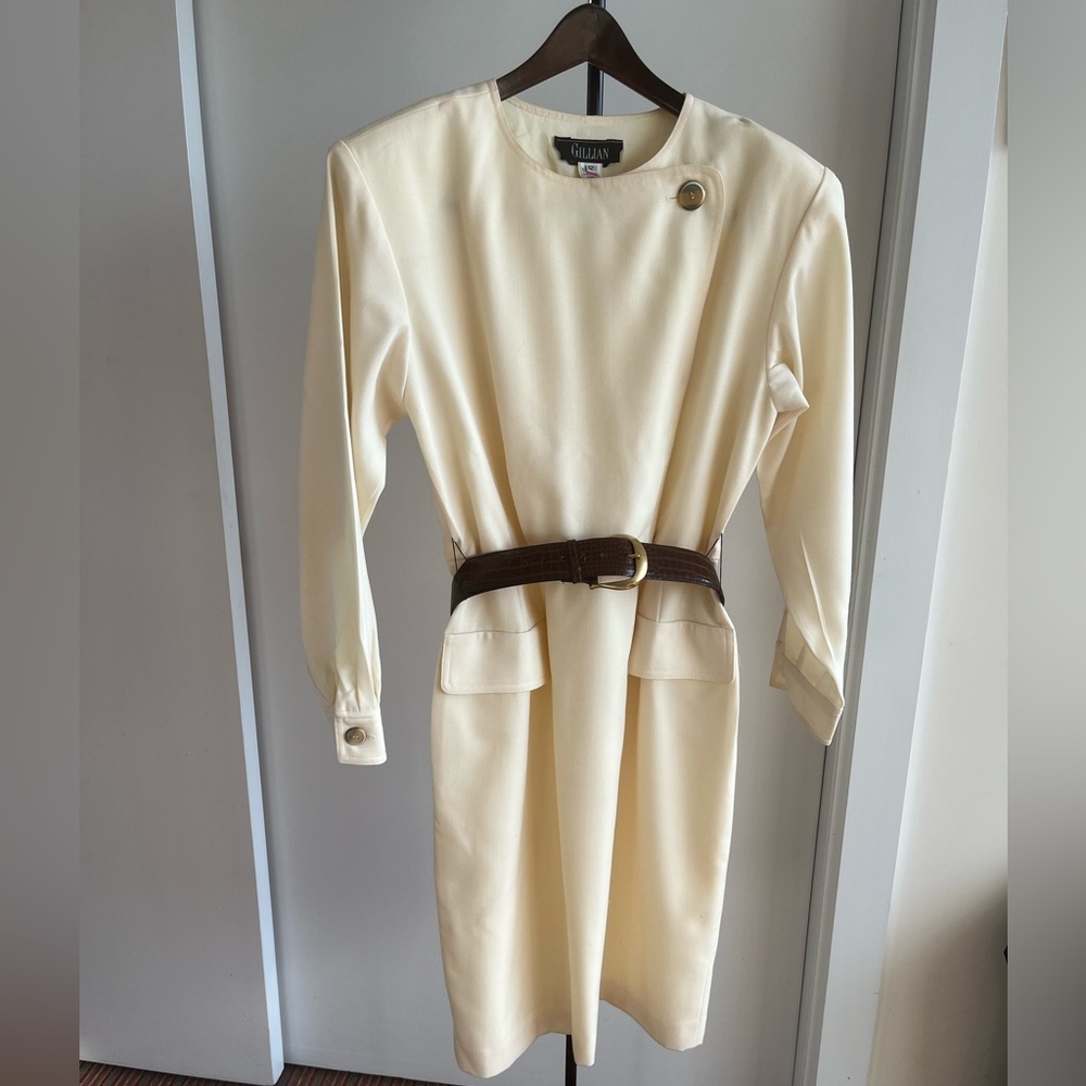Designer Gillian ivory 100% wool jacket dress w croco 🐊 belt